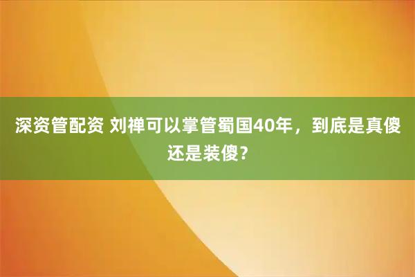 深资管配资 刘禅可以掌管蜀国40年，到底是真傻还是装傻？